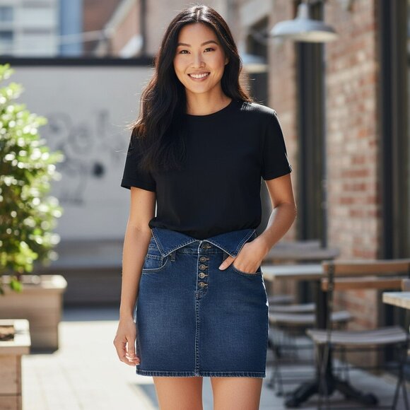 Kendall Kylie Womens Size 29 Straight Pencil Denim High Waist Button Mini Skirt - Picture 1 of 11